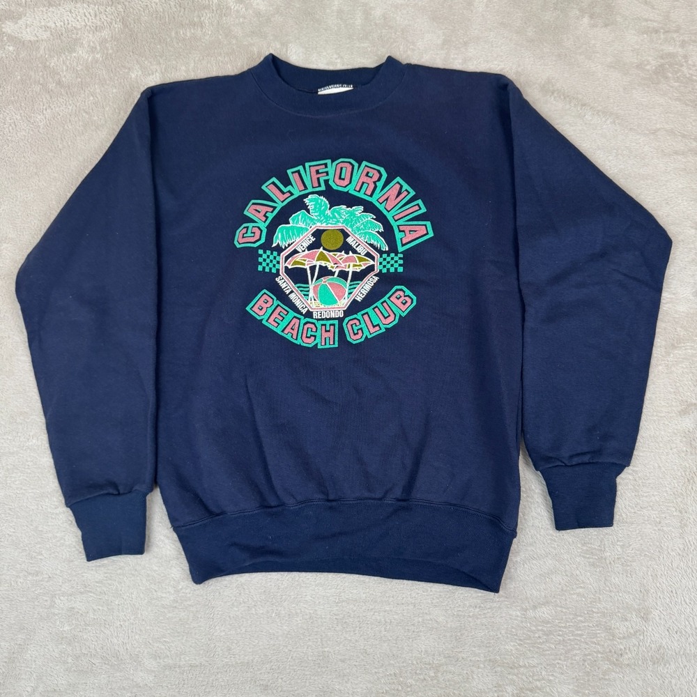 VTG 90s Velva‎ Sheen California Beach Club Sweatshirt Mens L Blue Preowned USA